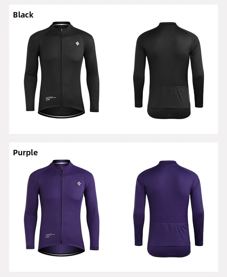 XINTOWN Men's Long Sleeve Cycling Jersey, Spring/Summer Racing Apparel, Export Bicycle Clothing, Solid Color Long Top