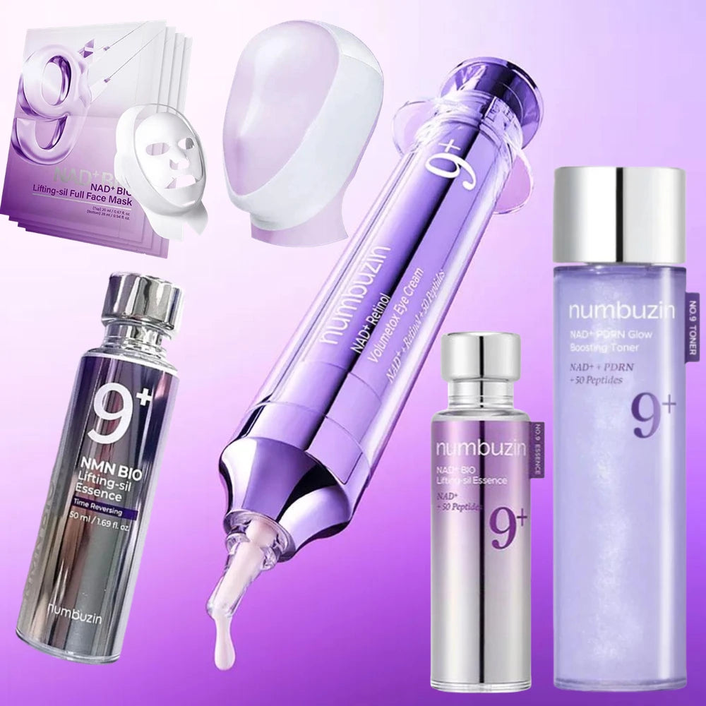orea Numbuzin NO.9 NAD+ BIO Set - Lifting-sil Mask NMN Essence Retinol Eye Cream, Time Reversing Lift Firm Brighten Skin Care