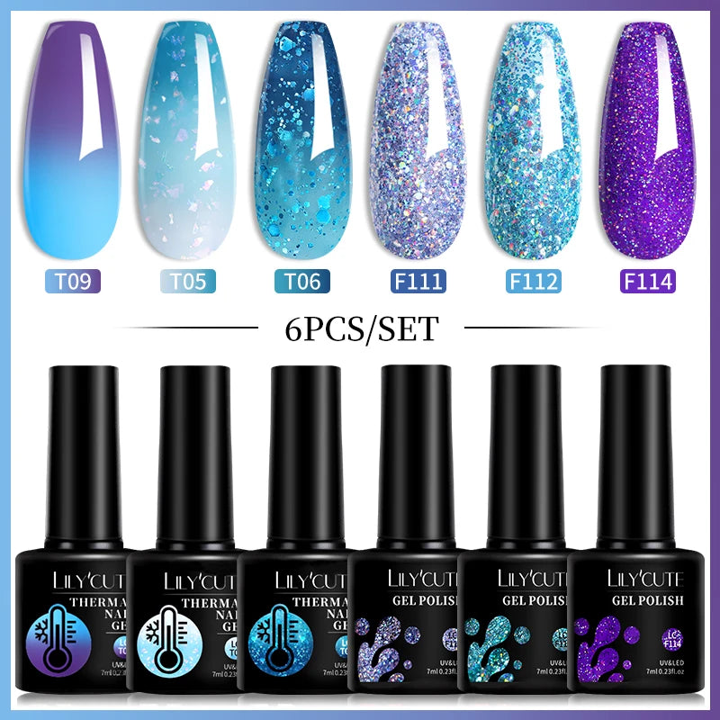 LILYCUTE 7ML 6PCS Neon Gel Nail Polish Set fluorescent Series Color Changing Semi Permanent Soak Off Manicure kit Nail Art Gel Secondary image