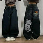 American Y2K 2025 New Baggy Wide Leg Black Jeans Overszied Women Street Casual Joker Denim Pants Couple Jeans Vintage Streetwear