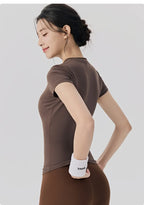 Spring and Summer Yoga Wear Short-sleeved Nude Tight-fitting Fitness Wear for Women Outdoor Running Training Sports T-shirt