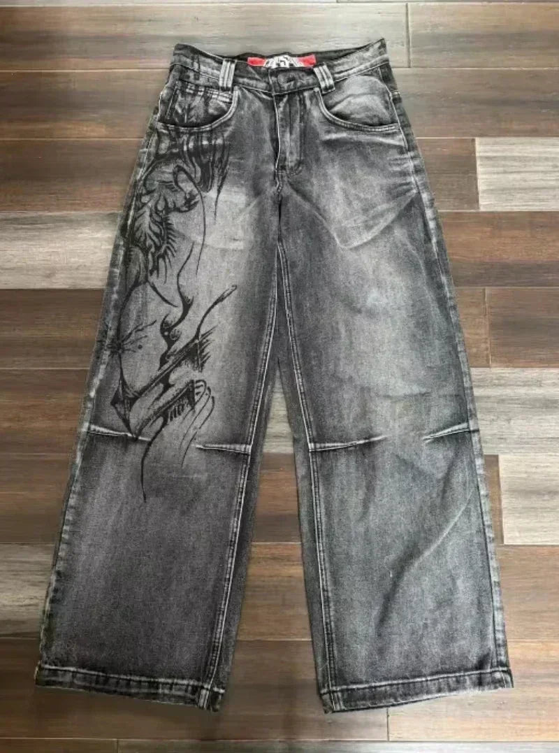 American Y2K 2025 New Baggy Wide Leg Black Jeans Overszied Women Street Casual Joker Denim Pants Couple Jeans Vintage Streetwear