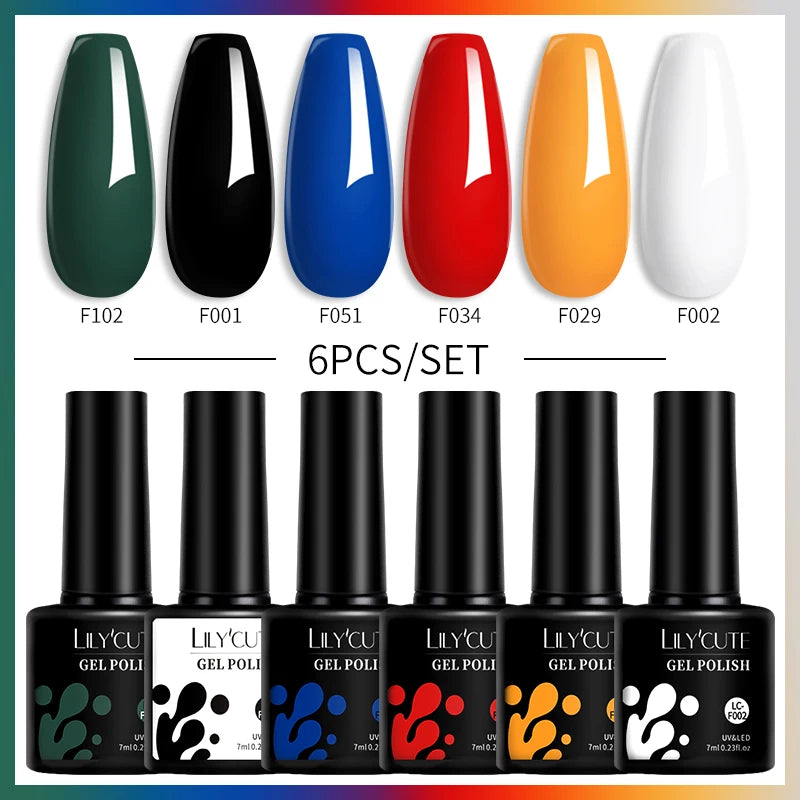 LILYCUTE 6PCS Gel Nail Polish Set Summer Neon Nail Gel Kits For DIY Nail Vernis Semi Permanent UV Lamp Gellak Nail Varnish Set