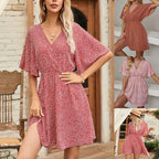 2024 Europe and the United States spring and summer new women's dress print V-neck short-sleeved casual loose dress women