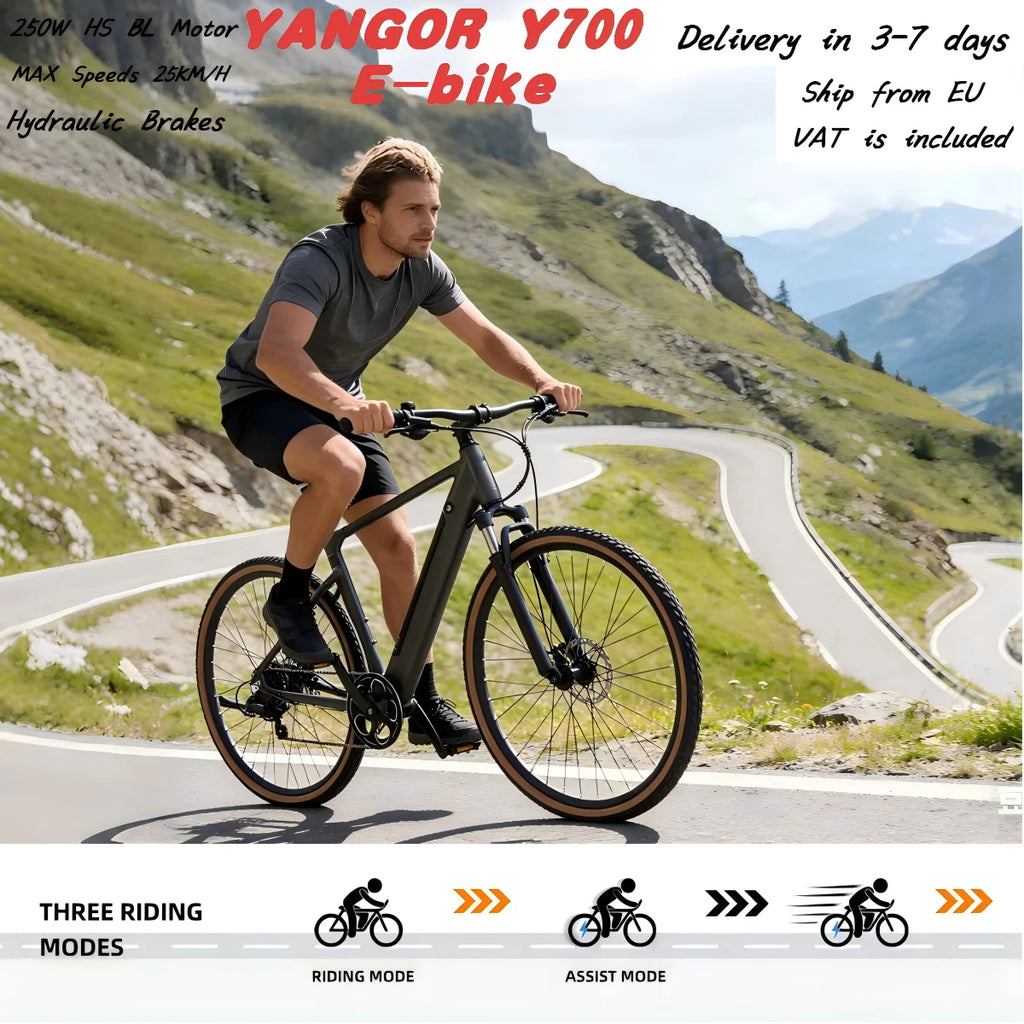 YANGOR 250W Electric Bike, 28" Ultra-Light Frame, Long Range, city & Road Bicycle, Suitable for Both Men and Women E-bike CE EU