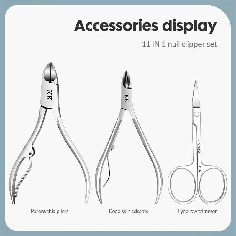 KK 11 in 1 Manicure Tools Professional Nail Clippers Set Stainless Steel Nail Cutter Pliers Scissors Kit Foot Care Hand Care Secondary image