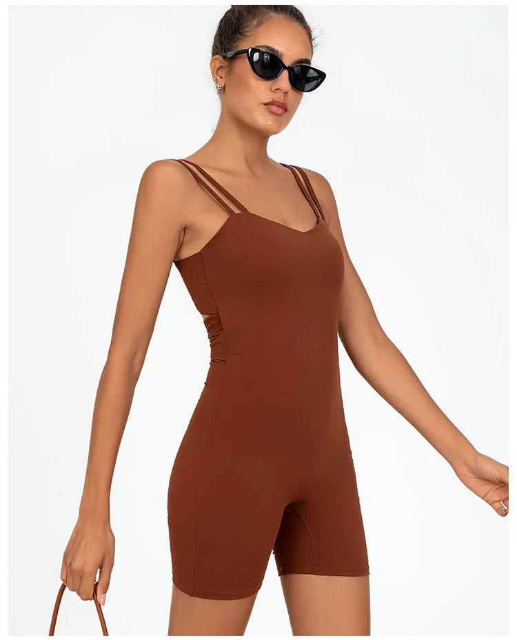 Greenora Women's Workout Romper Sexy Backless Yoga Jumpsuit Slim Fit Bodysuit Fitness Activewear Sleeveless Sportswear One Piece