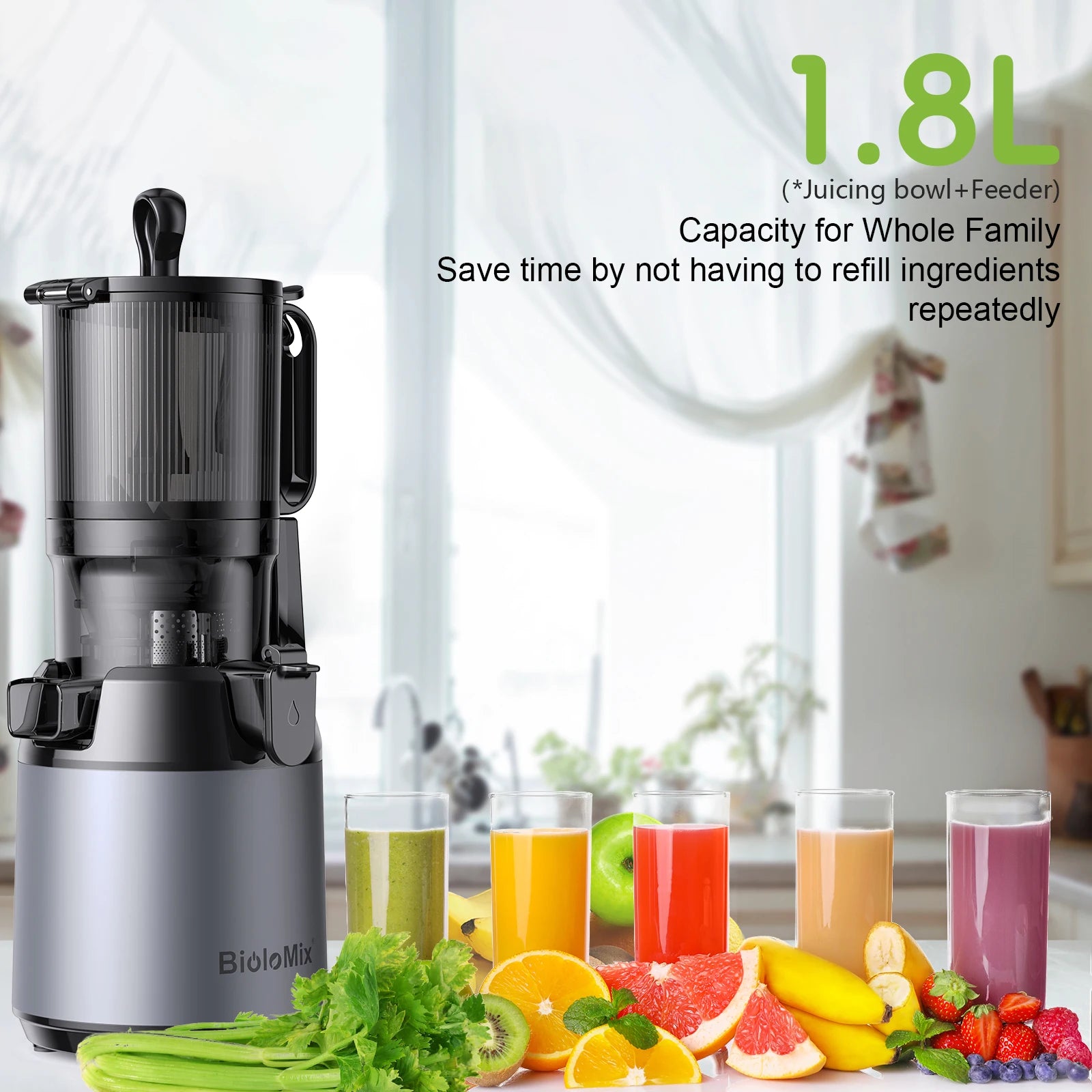 BioloMix Cold Press Juicer,with 130mm Feed Chute,Fit Whole Fruits & Vegetables,High Juice Yield,BPA FREE Slow Masticating Juicer Secondary image