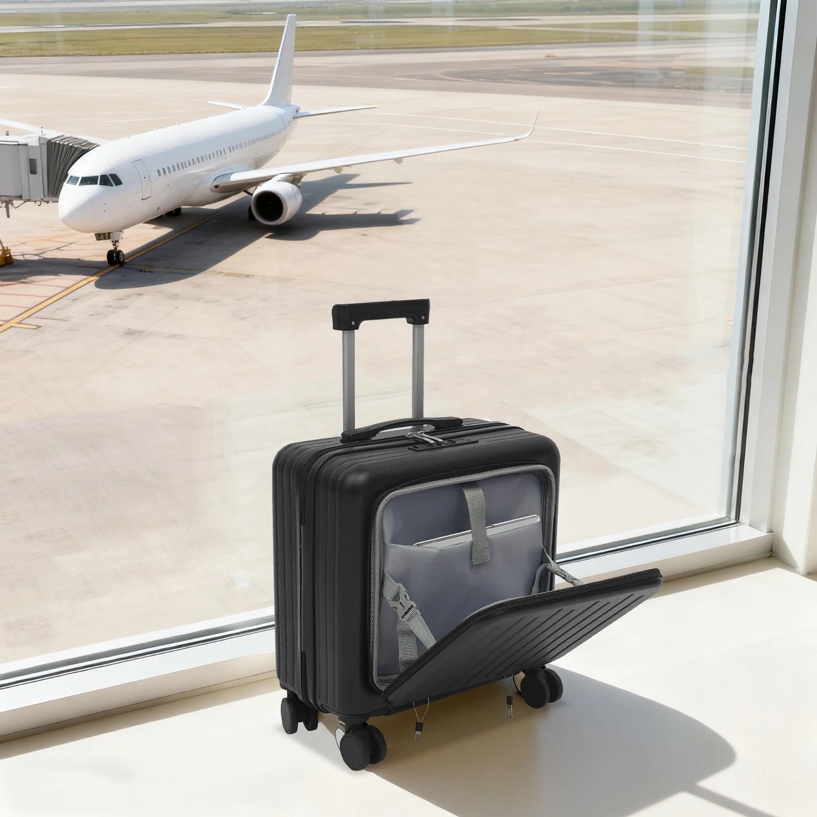 Carry on Luggage Scooter Suitcase Trolley Case 18"ABS Shell Cabin Luggage Front Open Compartment Multifunction Wheels Expandable Secondary image