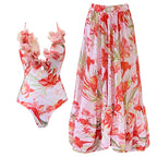 2Pcs Printed Swimsuit Women Sexy Swimwear New Bikini With Long Skirt Female Biquini Push Up Swim Suit Bodysuit Beachwear CoverUp