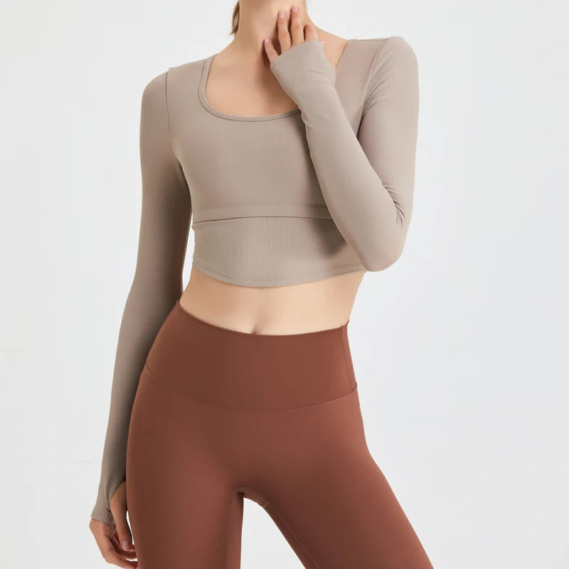 QINACTIVE Yoga suit with long sleeves chest pads new autumn winter tight fitting top T-shirt sport running training fitness suit Secondary image