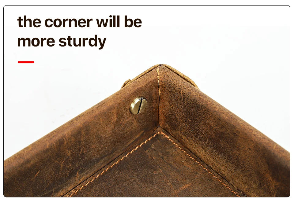 Retro Genuine Leather Storage Tray Desktop Organizer For Key Jewelry Coins Cable Cosmetic Storage Box Home Decoration