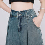 Korean Casual High Waisted Pleated Denim Shorts For Women Spring Summer Baggy Jeans Shorts Y2k  A-Line Wide Leg Jeans