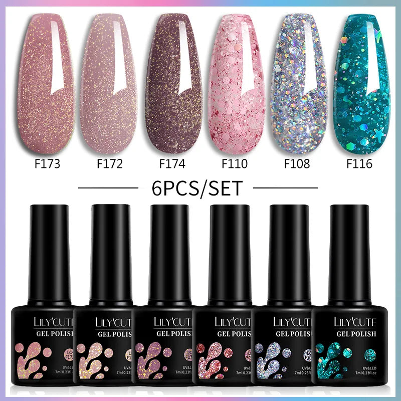 LILYCUTE Nail Gel Polish Set Pink Green Spring DIY Nail Art Design Long Lasting Soak Off UV Gel Manicure Painting Gel Vernis Kit
