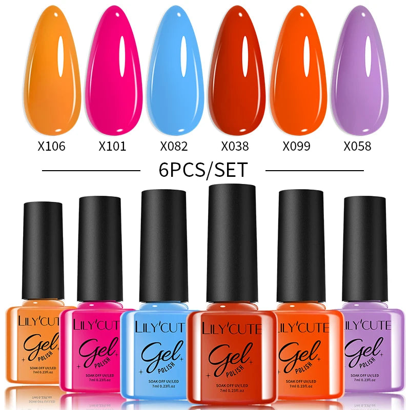 LILYCUTE Nail Gel Polish Set Pink Green Spring DIY Nail Art Design Long Lasting Soak Off UV Gel Manicure Painting Gel Vernis Kit