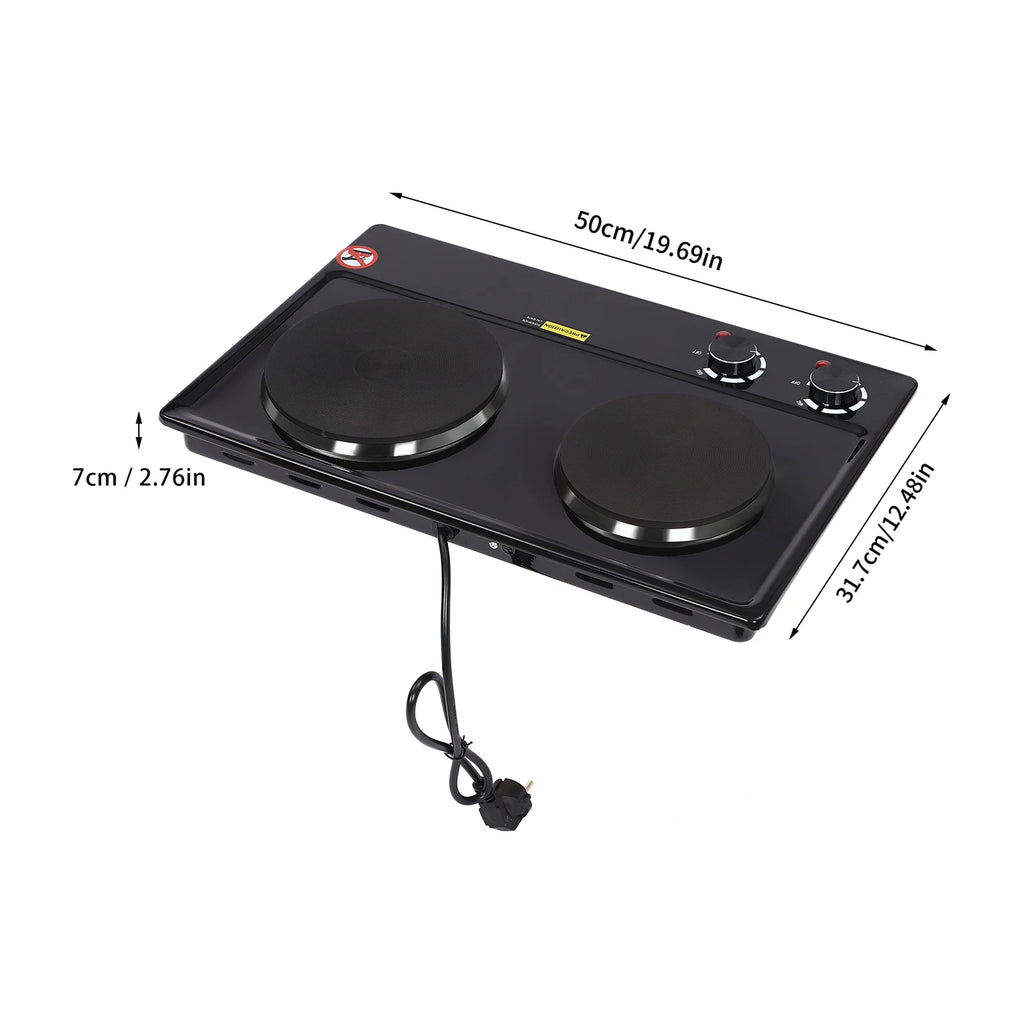 2500W Double-Burner Electric Stove Electric Hob Cooker with 2 Plate Adjustable Firepower 220-240V for Cooking Food
