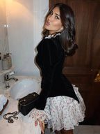Club Floral Print Patchwork Women's Dress Sexy Long Flare Sleeve V-neck Female Mini Dresses 2026 Spring Summer Pearl Lady Robe