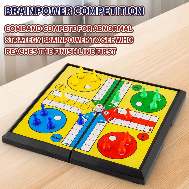 International Ludo Board Game for Kids: Portable Folding Chess Set, Educational Toy, Party Table Game for Elementary Students