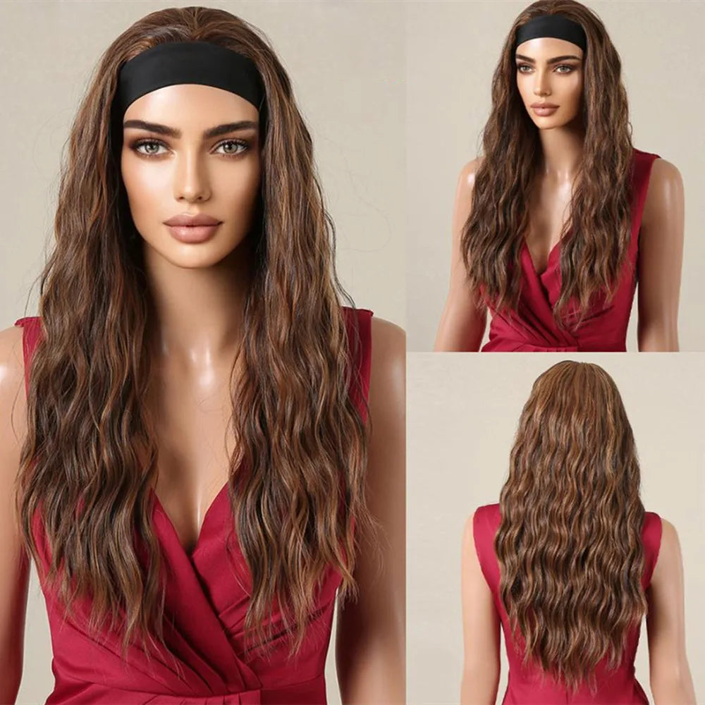 ALAN EATON Long Blonde Synthetic Headband Wig Ombre Blonde Straight Hair Wigs Natural Looking Heat Resistant Fiber for Daily Use