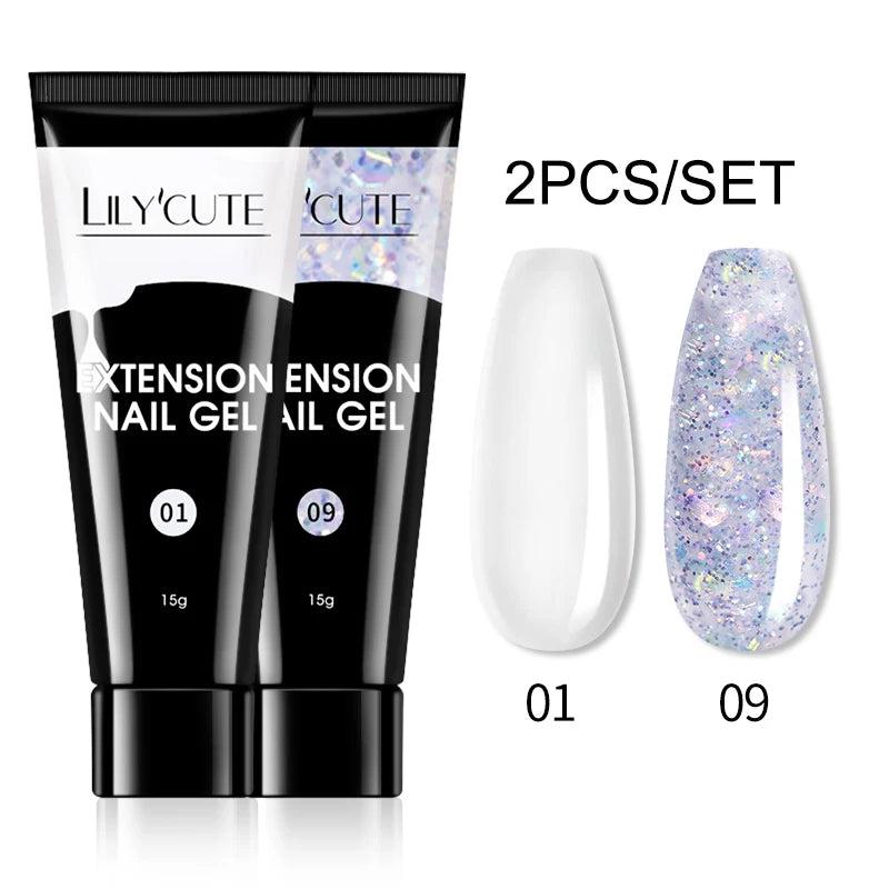 LILYCUTE 15ml Extension Gel Nail Polish Set Quick Nail Prolong With Extend Mold Nail Tips Acrylic Solution Manicure Tools Kit