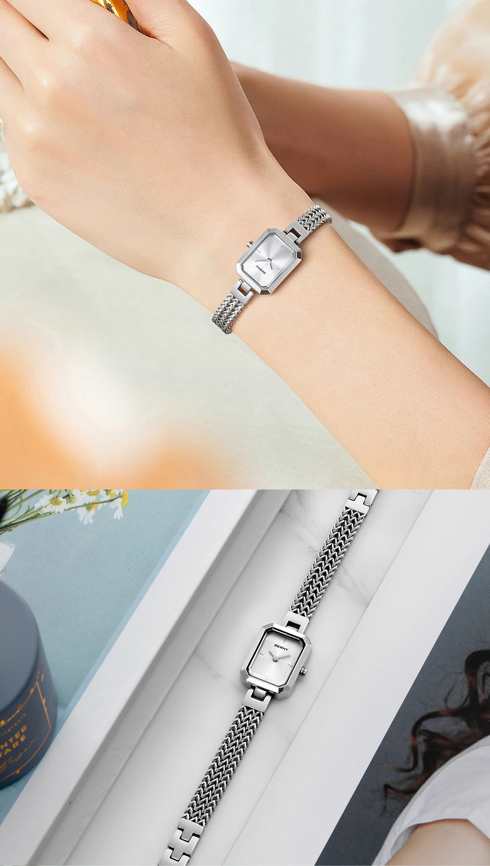 BERNY Square Women Wristwatch Luxury Fashion Quartz watches Minimalist Rectangle Mini Dial Stainless Steel Jewelry Women's Watch