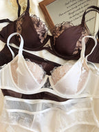 YUQI French Retro Lace Lingerie Set -Push Up Minimizer Bra with Soft Underwire for Large Bust,Sexy Bralette & Panty Set,Hot Sale