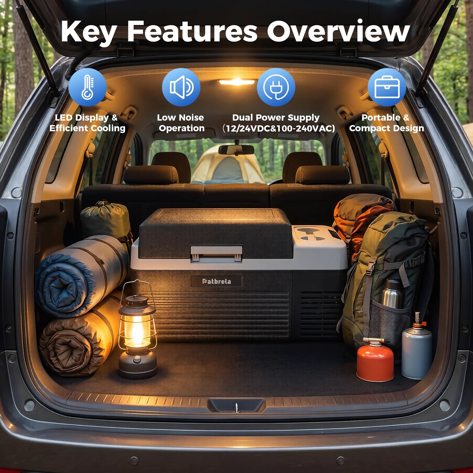 Patbrela 20L Car Refrigerator 12V Compressor Fridge 12/24V DC 100-240V AC Portable Compressor Cooler Box for Camping Travel with APP Camping Fridge