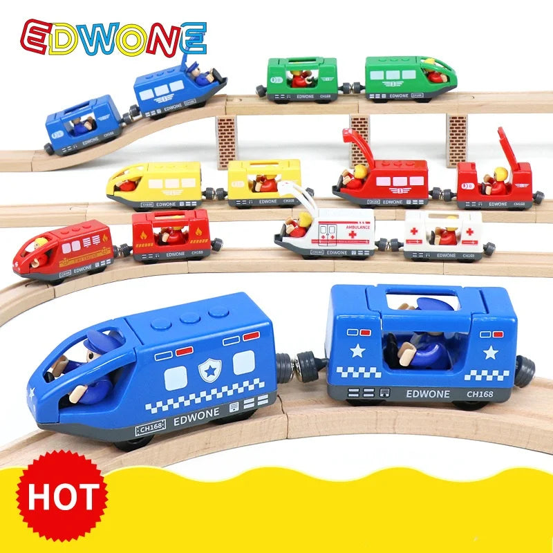 wooden Electric car set Magnetic Electric Train with Little Doll Diecast Slot Toy set Compatible Railway Wood Track Rail Train