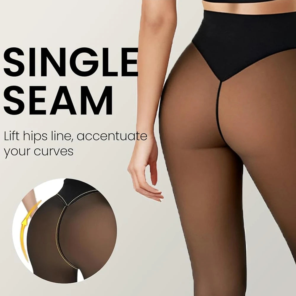 One Seam Fleece Lined Tights Shaping Thermal Leggings Compression Band Translucent Pantyhose Sheer Fleece Leggings Plus Size Secondary image
