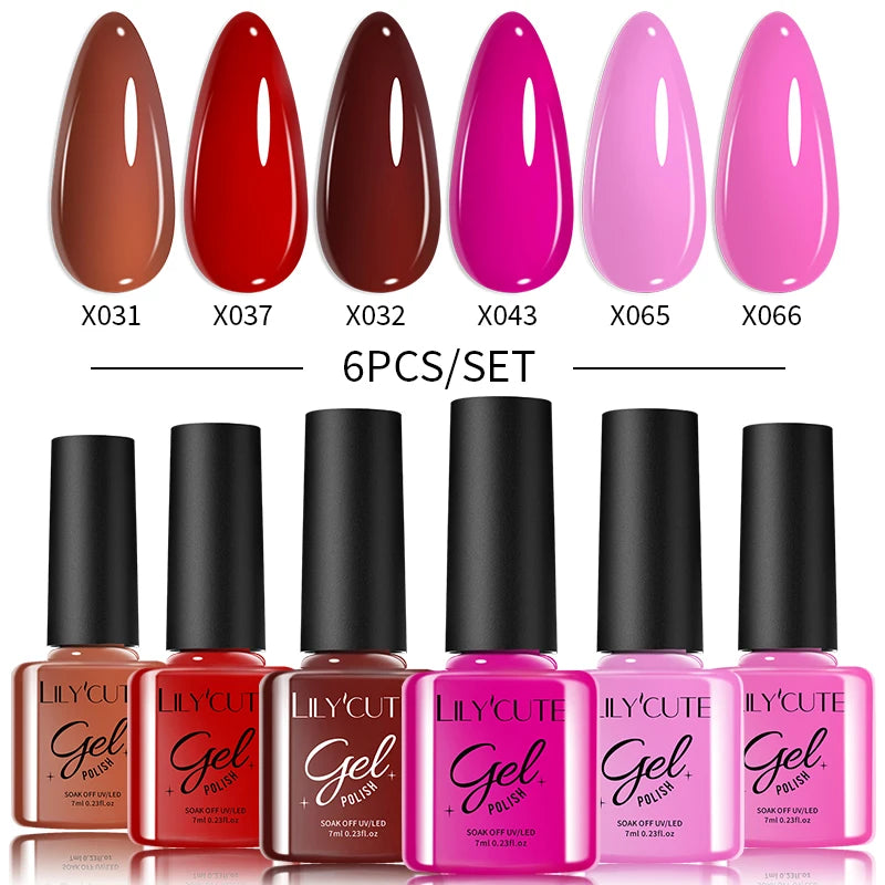 LILYCUTE 6PCS Gel Nail Polish Set Summer Neon Nail Gel Kits For DIY Nail Vernis Semi Permanent UV Lamp Gellak Nail Varnish Set