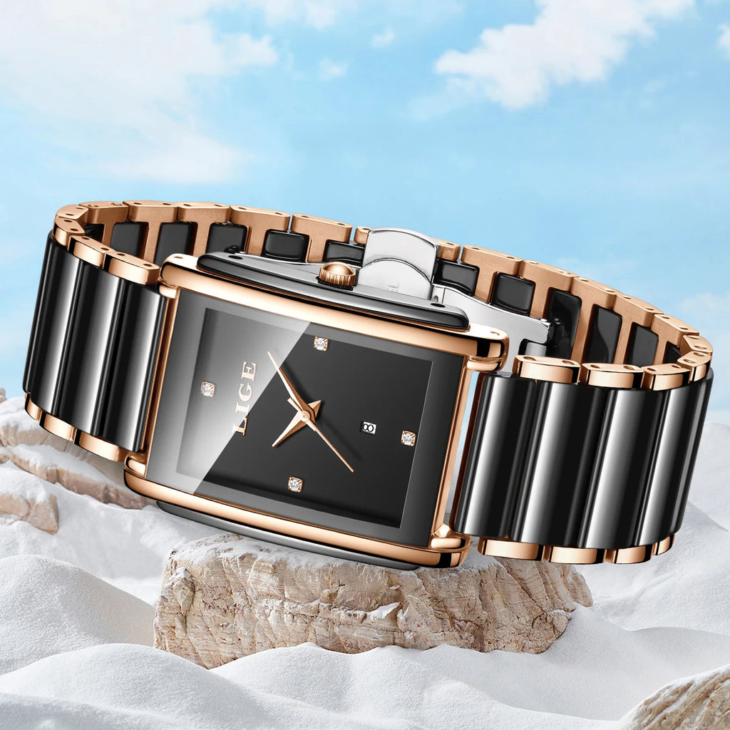 LIGE Fashion Elegant Watch for Women Japanese Movement Ceramics Strap Luxury Ladies Bracelet Quartz Watches Gifts Reloj Mujer
