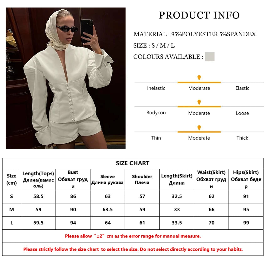 Clacive Fashion Loose Beige Women's Two Pieces Set 2025 Sexy Long Sleeve Shirt With High Waist Shorts Set Female Streetwear