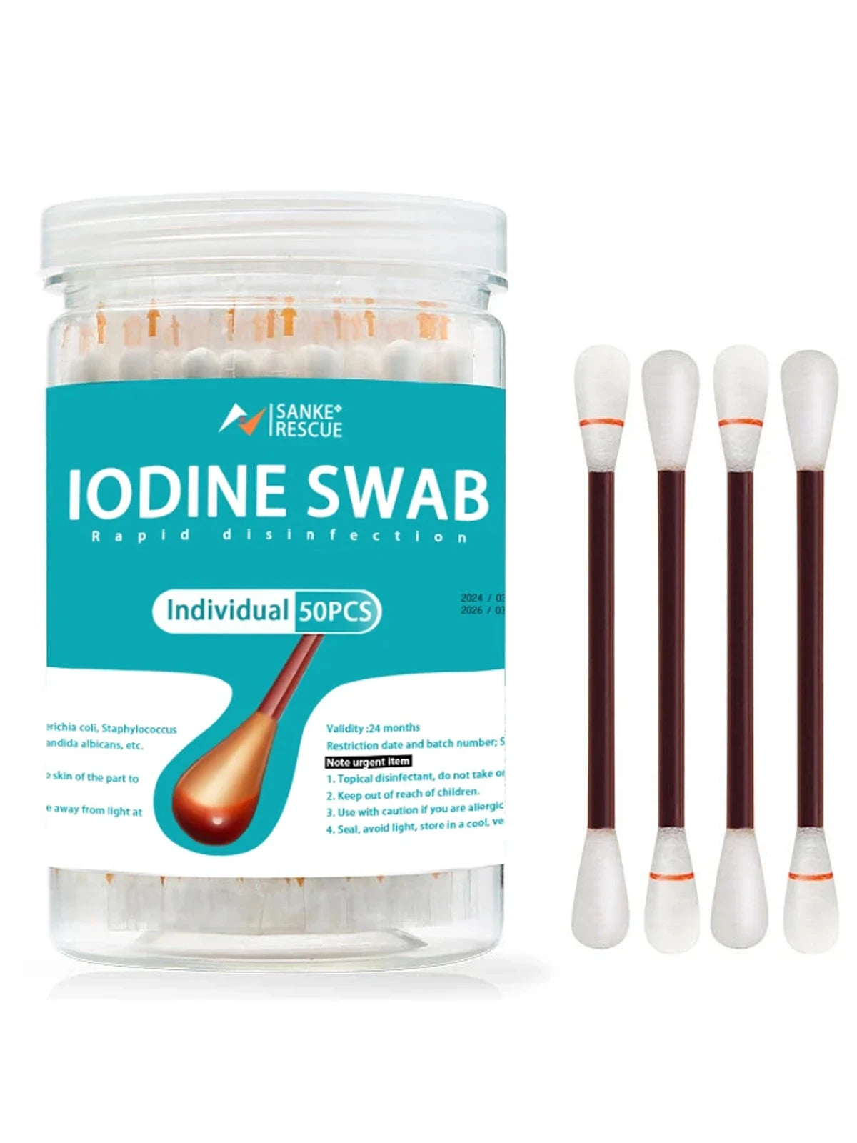 50PCS/Lot Medical Alcohol Disposable Emergency Cotton Stick Iodine Disinfected Swab First Aid kit home for Children Adults Baby