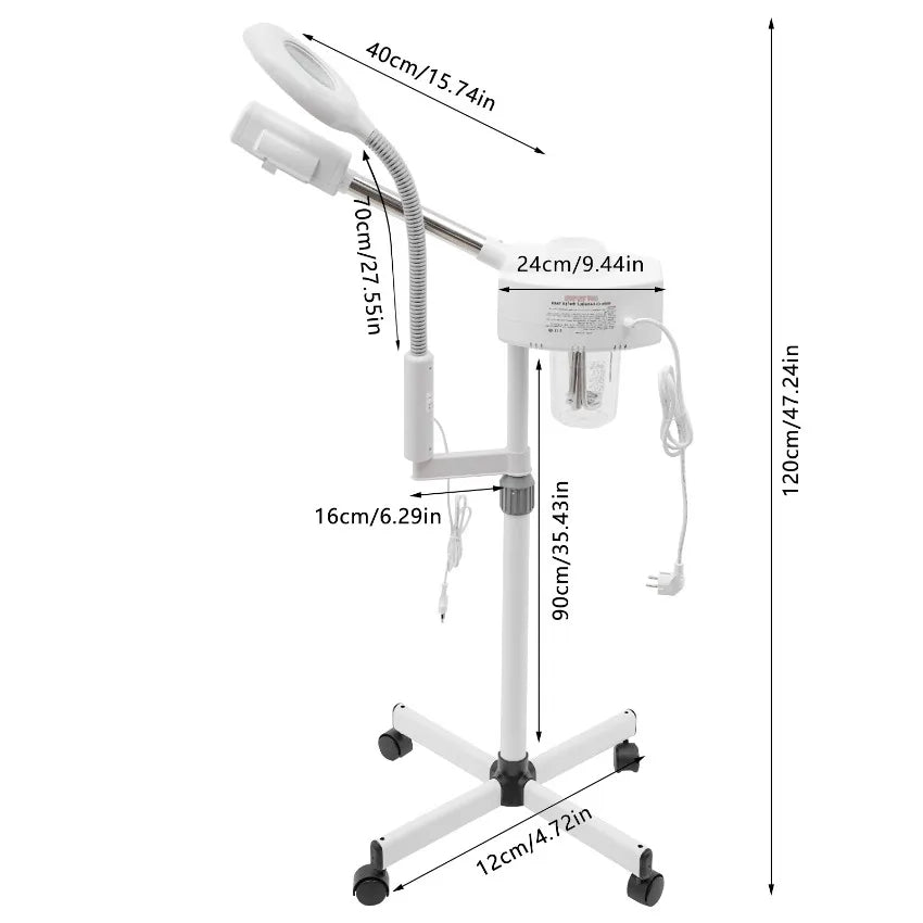 Dampfgerät für Gesicht, 2-in-1-Kombination, Zerstäuber, Ozon, Salon, Spa, Lupe, Luftbefeuchter mit LED-Lupenlampen, für Schönhei