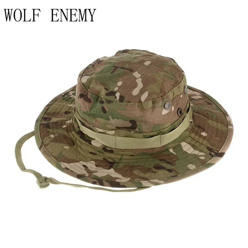 Multicam Tactical Fisherman Hats Foldable Outdoors Sniper Camouflage Fishing Cap Outdoor UV Sunscreen Panama Hunting Bucket Hat