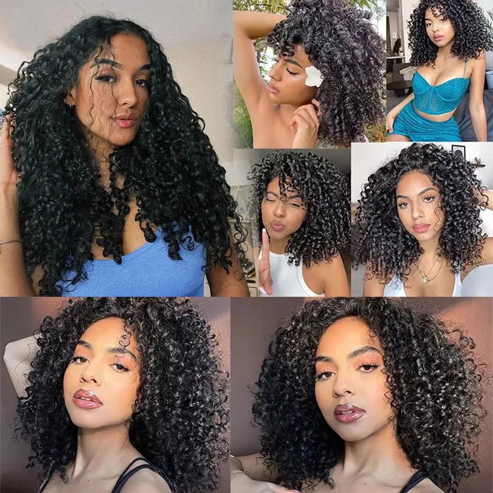Pixie Curly Human Hair Weave Bundle With Closure Brazilian Human Hair Weave Extensions 100% Human Hair Weft HD Lace Closure