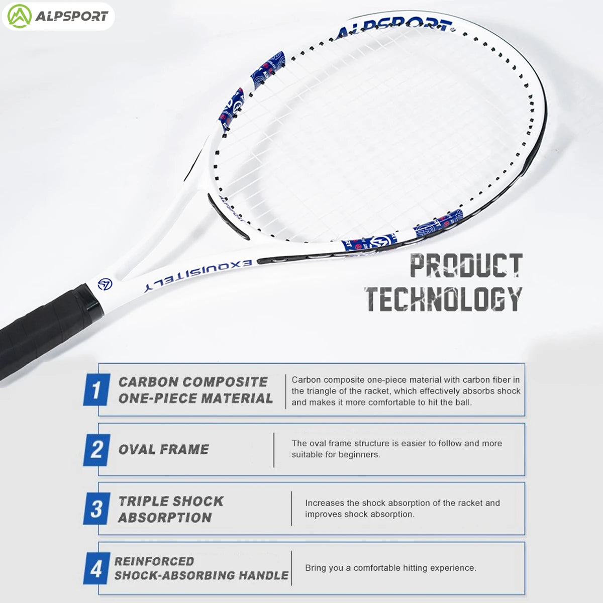 ALPSPORT Carbon Fiber Tennis Racket T800 18K-Professional Grade with Bag&Strap Lightweight Training Racquet for Adults Men&Women Secondary image
