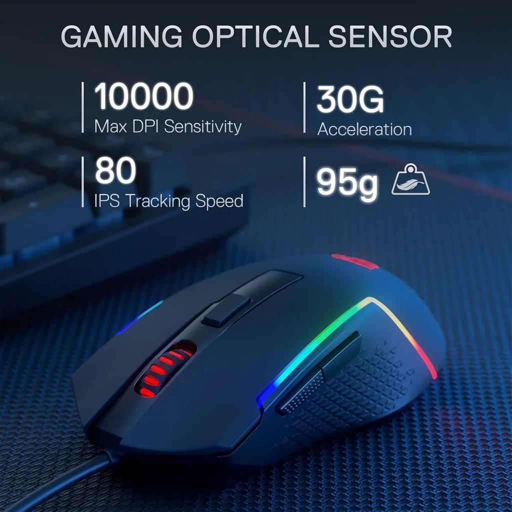 Redragon S141 Gaming Keyboard & Mouse Combo,K515 Wired RGB Membrane Keyboard and 10000 DPI Wired M616 Gaming Mouse Bundle