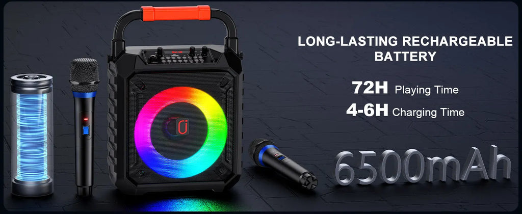 T17-T Karaoke Machine And Bluetooth earphones,Portable Speaker with LED Lights for Kids and Adults,Supports Bluetooth/USB/TF/AUX
