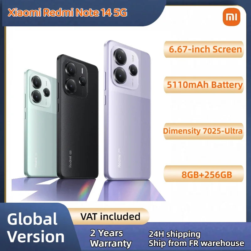 Global Version Xiaomi Redmi Note 14 5G Dimensity 7025-Ultra 6.67" 5110mAh 45W fast charging 108MP Camera With dual speakers NFC