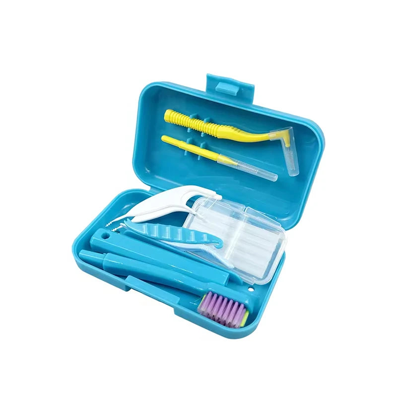 Portable Orthodontic Oral Dental Cleaning Kit Travel Foldable Toothbrush Dental Floss Interdental Brush Oral Care Cleaning Case