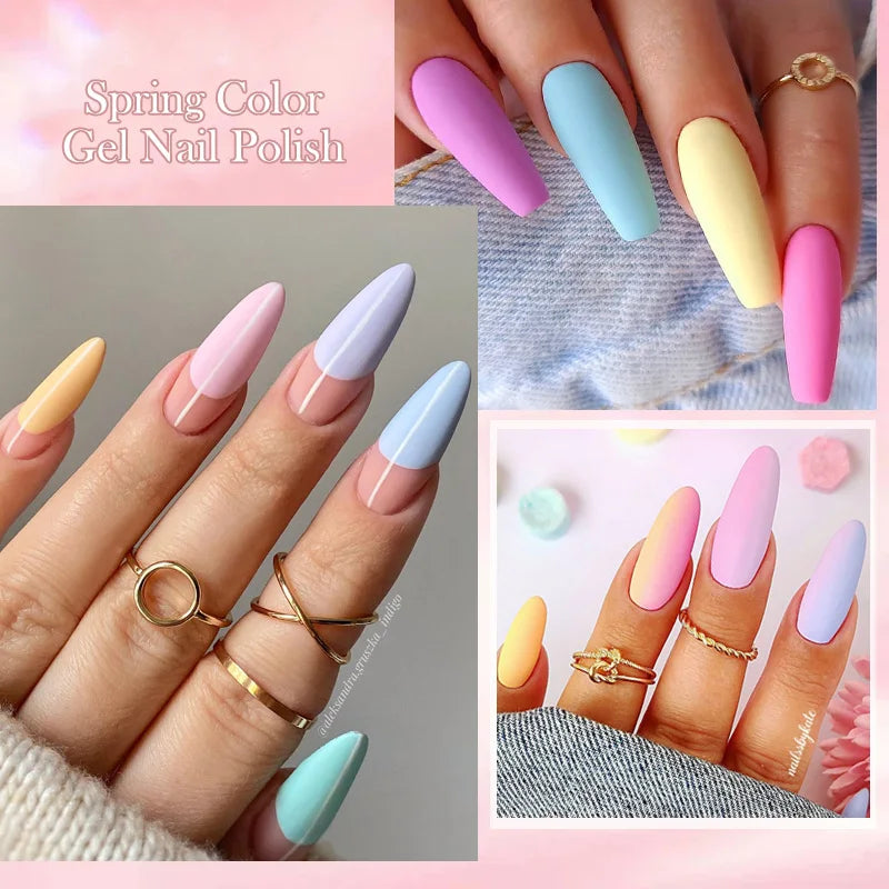 LILYCUTE Nail Gel Polish Set Pink Green Spring DIY Nail Art Design Long Lasting Soak Off UV Gel Manicure Painting Gel Vernis Kit
