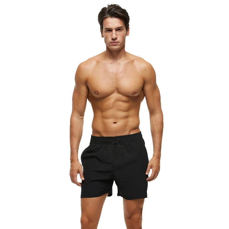 Escatch 2026 Summer Man Swimwear Solid Fashion Quick Dry Drawstring Elastic Waist Surfing Zipper Pocket Gym Beach Pants Shorts