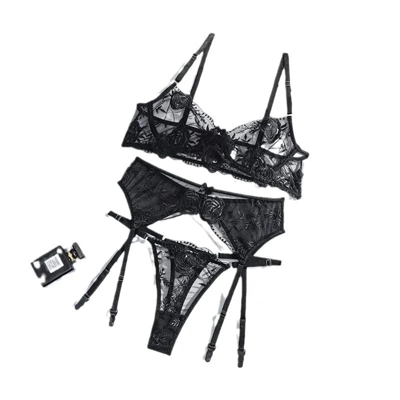 New Women Lingerie Set Lace Embroidery Push Up Bra Panties Sets Deep V Gather Top Sexy Underwear Bras Brassiere Lingerie