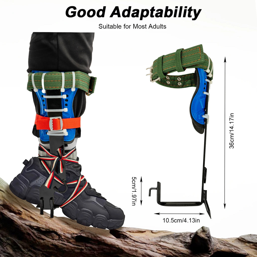 Tree Climbing Tools with Safety Belt 2M Rope 45# Steel Wide Foot Pedal Comfortable Kit for Fruit Picking, Jungle Survival, Black