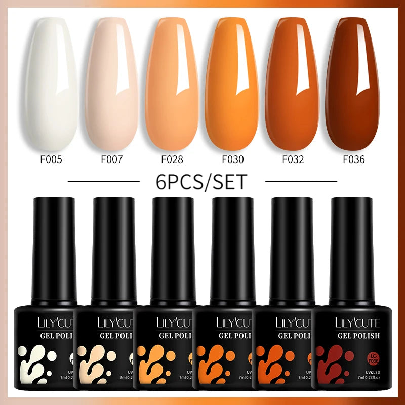 LILYCUTE 6PCS Gel Nail Polish Set Summer Neon Nail Gel Kits For DIY Nail Vernis Semi Permanent UV Lamp Gellak Nail Varnish Set