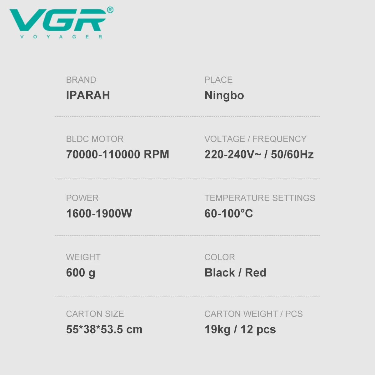 VGR Hair Dryer Professional Hair Dryer BLDC Motor Hair Styling Blow Dryer Machine 110000 RPM Negative Ion Salon Air Blower V-401