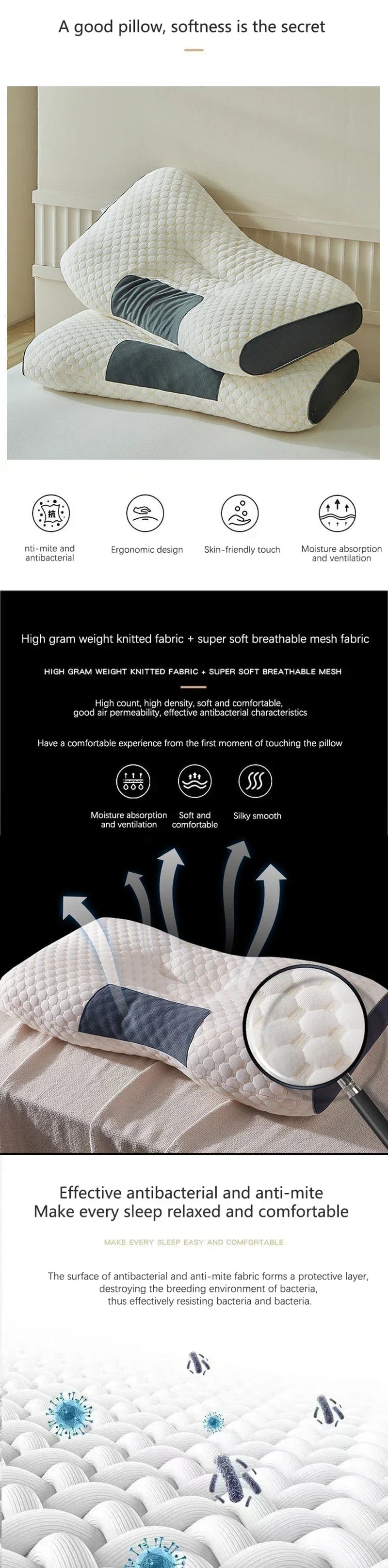 New Neck Pillow Help Sleep And Protect The Neck Cervical Orthopedic Soybean Fiber Massage Household SPA Pillow For Sleeping