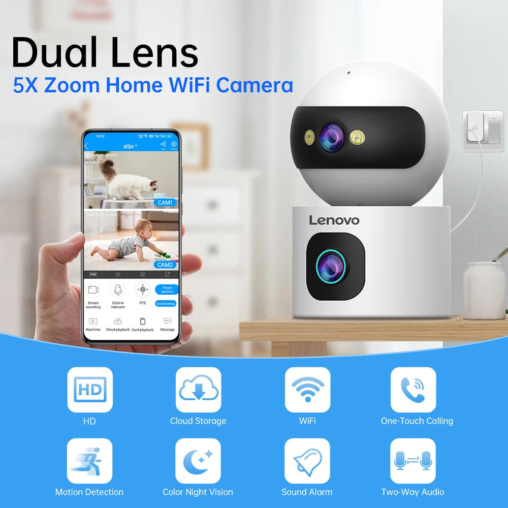 Lenovo Dual Lens HD IP Security Camera 8MP indoor WiFi Camera Auto Tracking Color Night CCTV Audio Video Surveillance Camera Secondary image