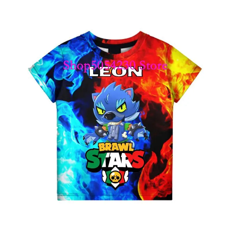 Boys Summer T-shirt Tees Brawl-Stars Anime Figures Leon Cartoon Characters Kids Cosplay Costumes Crow T Shirt Christmas Gifts